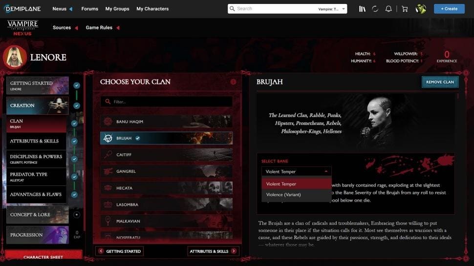 The Masquerade Nexus Adds A Digital Character Builder